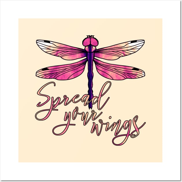 Dragonfly - spread your wings, sunset colors Wall Art by Olooriel